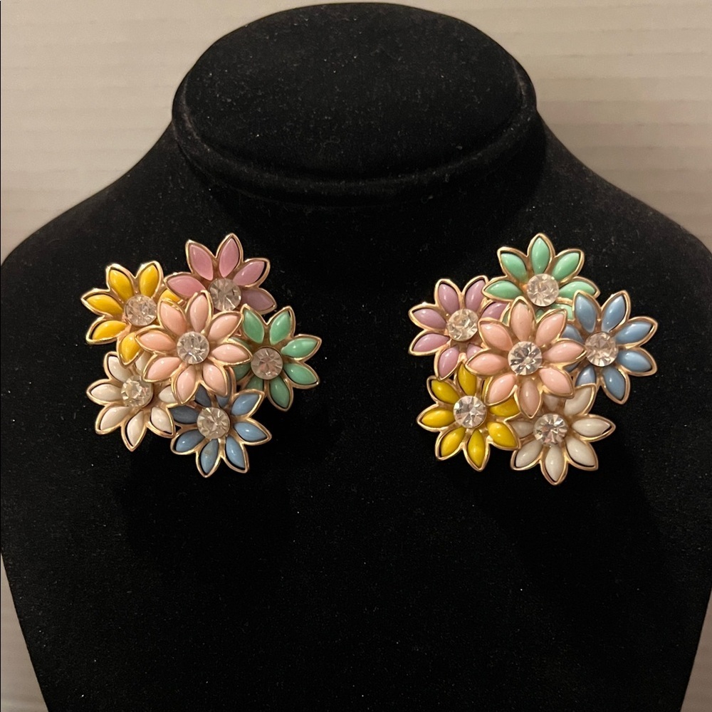 Floral Multicolor Pastel Clip-on Earrings 2”
